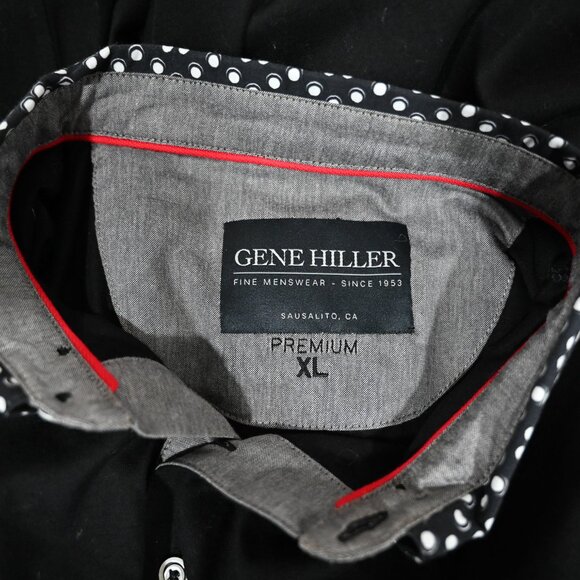 Gene Hiller Premium Size XL Black Polka Dot Collar Polo Shirt - Picture 8 of 8